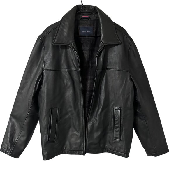 Tommy Hilfiger Vintage Genuine Leather Lay Down Collar Jacket Men's Large | VTG - Picture 1 of 11